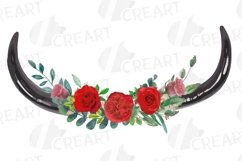 Blush and red roses watercolour bull skull, floral bouquets Product Image 3