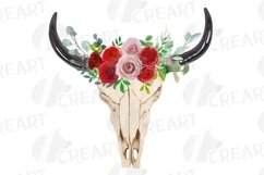 Blush and red roses watercolour bull skull, floral bouquets Product Image 5