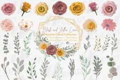 Watercolor Yellow and blush pink flowers, leaves clip art Product Image 1