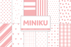 Blush pink romantic digital paper pack with hearts stripes and gingham patterns