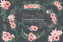 Blush pink floral watercolour wedding invitation bouquets. Product Image 15