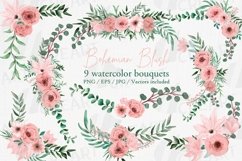 Blush pink floral watercolour wedding invitation bouquets. Product Image 1