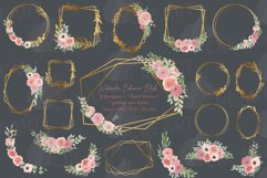 Watercolor blush flower bouquets, Geo gold frame png, vector Product Image 2