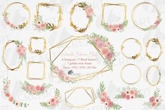 Watercolor blush flower bouquets, Geo gold frame png, vector Product Image 1