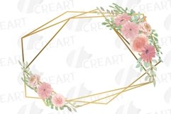 Watercolor blush flower bouquets, Geo gold frame png, vector Product Image 14