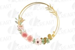 Watercolor blush flower bouquets, Geo gold frame png, vector Product Image 10