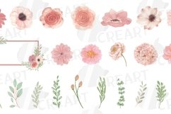 Watercolour blush floral wedding clipart, pink flowers leafs Product Image 2