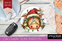 Boar Tangled In Christmas Lights Car Coaster Funny Xmas Product Image 1