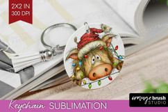 Boar Tangled In Christmas Lights Keychain PNG Funny Xmas Product Image 1