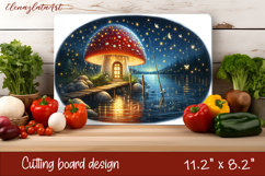 Autumn mushroom house Cutting Board, sanflowers sublimation Product Image 1