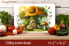 Autumn mushroom house Cutting Board, sanflowers sublimation Product Image 1