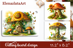 Autumn mushroom house Cutting Board, sanflowers sublimation Product Image 1