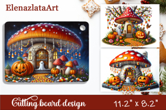 Halloween mushroom house Cutting Board, Autumn sublimation Product Image 1