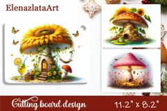 Autumn mushroom house Cutting Board, sanflowers sublimation Product Image 1