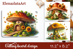 Autumn mushroom house Cutting Board, sanflowers sublimation Product Image 1