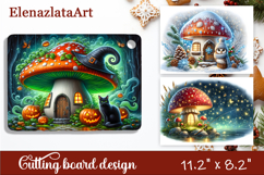 Autumn mushroom house Cutting Board, sanflowers sublimation Product Image 1