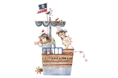 Cute Watercolor Pirate Ship with Bear and Monkey Product Image 2