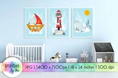 Nursery Room Posters | Boat Print | Baby Whale | Lighthouse Product Image 1