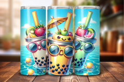 Cute Kawaii Boba Bubble Tea Summer 20 oz Tumbler Wrap PNG Product Image 3