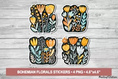 Retro Floral Stickers | Vintage Folk Flowers Printable Sheet Product Image 1