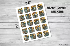Retro Floral Stickers | Vintage Folk Flowers Printable Sheet Product Image 2