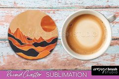 Boho Round Coaster Sublimation, Minimalist Landscape Design Product Image 1