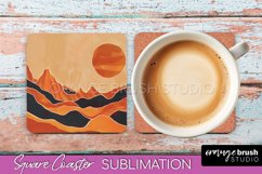 Boho Square Coaster Sublimation - Minimalist Landscape PNG Product Image 1