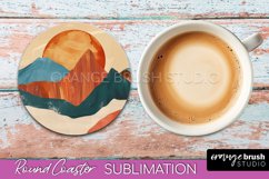 Boho Round Coaster Sublimation, Minimalist Landscape Design Product Image 1