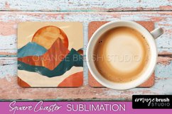 Boho Square Coaster Sublimation - Minimalist Landscape PNG Product Image 1