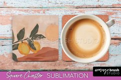 Boho Square Coaster Sublimation - Minimalist Landscape PNG Product Image 1