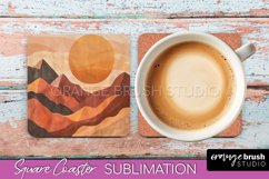 Boho Square Coaster Sublimation - Minimalist Landscape PNG Product Image 1