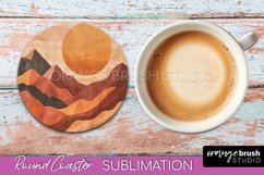 Boho Round Coaster Sublimation, Minimalist Landscape Design Product Image 1
