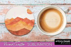 Boho Round Coaster Sublimation, Minimalist Landscape Design Product Image 1