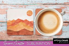 Boho Square Coaster Sublimation - Minimalist Landscape PNG Product Image 1