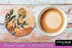 Boho Round Coaster Sublimation, Minimalist Landscape Design Product Image 1