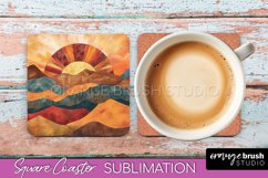 Boho Square Coaster Sublimation - Minimalist Landscape PNG Product Image 1