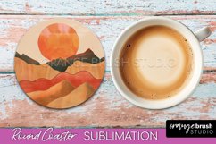 Boho Round Coaster Sublimation, Minimalist Landscape Design Product Image 1