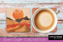 Boho Square Coaster Sublimation - Minimalist Landscape PNG Product Image 1
