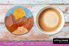 Boho Round Coaster Sublimation, Minimalist Landscape Design Product Image 1