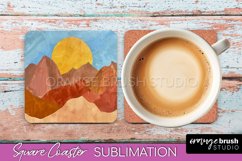 Boho Square Coaster Sublimation - Minimalist Landscape PNG Product Image 1