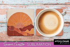 Boho Square Coaster Sublimation - Minimalist Landscape PNG Product Image 1