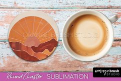 Boho Round Coaster Sublimation, Minimalist Landscape Design Product Image 1