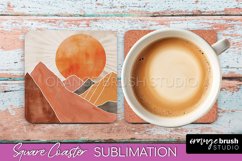 Boho Square Coaster Sublimation - Minimalist Landscape PNG Product Image 1