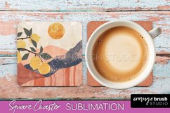 Boho Square Coaster Sublimation - Minimalist Landscape PNG Product Image 1
