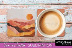 Boho Square Coaster Sublimation - Minimalist Landscape PNG Product Image 1