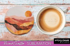 Boho Round Coaster Sublimation, Minimalist Landscape Design Product Image 1