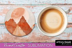 Boho Round Coaster Sublimation, Minimalist Landscape Design Product Image 1