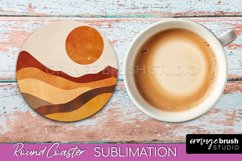 Boho Round Coaster Sublimation, Minimalist Landscape Design Product Image 1