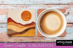 Boho Square Coaster Sublimation - Minimalist Landscape PNG Product Image 1