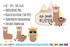 Kids birthday graphics with pastel llama illustrations and decorations